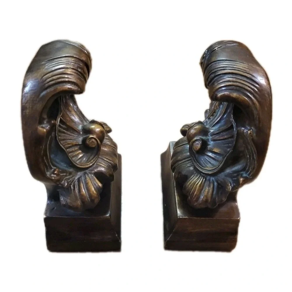Set Of Two Resin High Bronze Shell Design Bookends Ornate Solid‎ Heavy